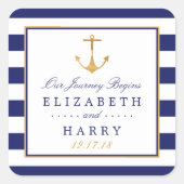  Nautical Gold Anchor, marine & Gold Wedding Vierkante Sticker (Voorkant)
