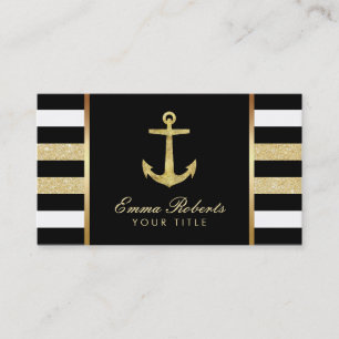 Nautical Gold Anchor Modern Stripes Visitekaartje