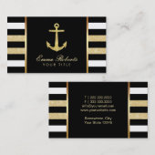 Nautical Gold Anchor Modern Stripes Visitekaartje (Voorkant / Achterkant)