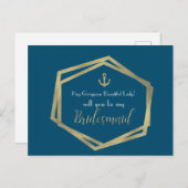 Nautical Gold Anchor Navy be My Bridesmaid Kaart (Voorkant / Achterkant)