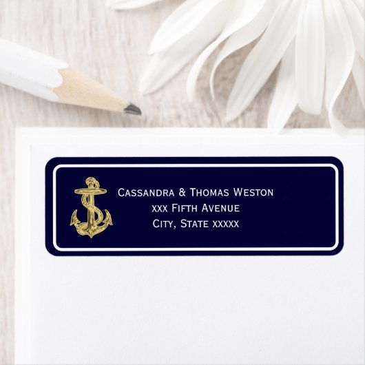 Nautical Gold Anchor Navy BG White Lijst 2 Etiket (Insitu)