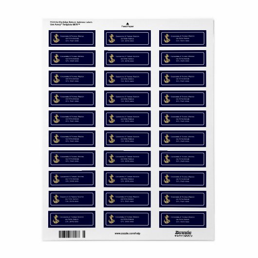 Nautical Gold Anchor Navy BG White Lijst 2 Etiket (Full Sheet)