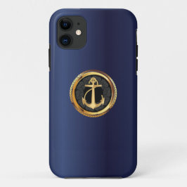Nautical Gold Anchor Navy Blue iPhone 5 Hoesje