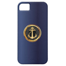 Nautical Gold Anchor Navy Blue iPhone 5 Hoesje