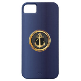 Nautical Gold Anchor Navy Blue iPhone 5 Hoesje