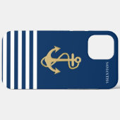 Nautical, Gold Anchor Navy Blue Striped Hoesje Mat (Achterkant (horizontaal))