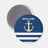 Nautical, Gold Anchor Navy Blue Striped Magneet (Voorkant / Achterkant)