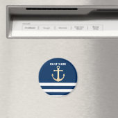 Nautical, Gold Anchor Navy Blue Striped Magneet (Insitu (Vaatwasser))
