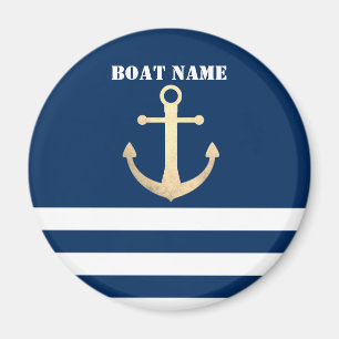 Nautical, Gold Anchor Navy Blue Striped Magneet