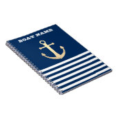 Nautical, Gold Anchor Navy Blue Striped Notitieboek (Rechterzijde)