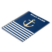 Nautical, Gold Anchor Navy Blue Striped Notitieboek (Linkerzijde)