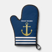 Nautical, Gold Anchor Navy Blue Striped Ovenwant