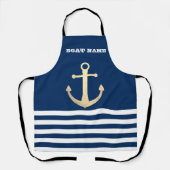 Nautical, Gold Anchor Navy Blue Striped Schort (Voorkant)