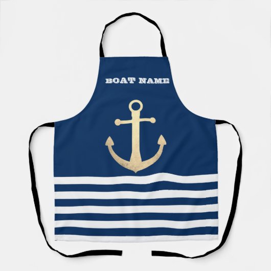 Nautical, Gold Anchor Navy Blue Striped Schort (Voorkant)