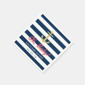 Nautical Gold Anchor Navy Blue Stripes Baby shower Servetten (Hoek)