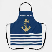Nautical, Gold Anchor Navy Blue Stripes Schort (Voorkant)