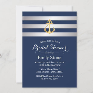 Nautical Gold Anchor Navy Blue Vrijgezellenfeest Kaart