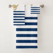 Nautical, Gold Anchor Navy Blue White Stripes Bad Handdoek (Insitu)