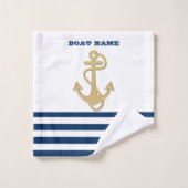 Nautical, Gold Anchor Navy Blue White Stripes Bad Handdoek (Wasdoekje)