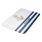 Nautical, Gold Anchor Navy Blue White Stripes Badmat (Gekanteld)
