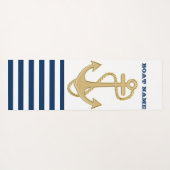 Nautical, Gold Anchor Navy Blue White Stripes Bath Yogamat (Achterkant (horizontaal))