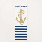 Nautical, Gold Anchor Navy Blue White Stripes Bath Yogamat (Voorkant)