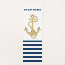 Nautical, Gold Anchor Navy Blue White Stripes Bath