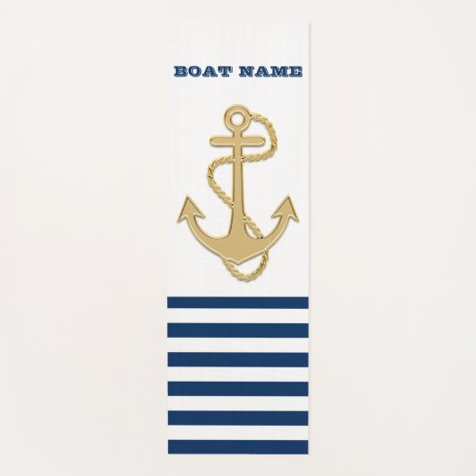 Nautical, Gold Anchor Navy Blue White Stripes Bath Yogamat (Voorkant)