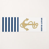 Nautical, Gold Anchor Navy Blue White Stripes Bath Yogamat (Voorkant (horizontaal))