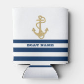 Nautical, Gold Anchor Navy Blue White Stripes Blikjeskoeler (Achterkant)