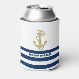 Nautical, Gold Anchor Navy Blue White Stripes Blikjeskoeler