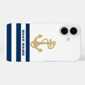 Nautical, Gold Anchor Navy Blue White Stripes Case-Mate iPhone Case (Achterkant (horizontaal))