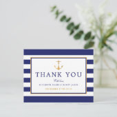 Nautical Gold Anchor, Navy & Gold Hartelijk dank Briefkaart (Staand voorkant)