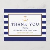 Nautical Gold Anchor, Navy & Gold Hartelijk dank Briefkaart (Voorkant)