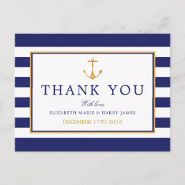 Nautical Gold Anchor, Navy & Gold Hartelijk dank Briefkaart