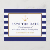 Nautical Gold Anchor, Navy & Gold Save The Date Aankondigingskaart (Voorkant)