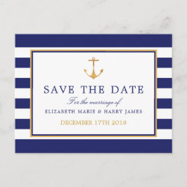 Nautical Gold Anchor, Navy & Gold Save The Date Aankondigingskaart