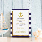 Nautical Gold Anchor Navy Stripe Rehearsal Dinner Kaart
