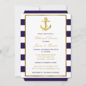 Nautical Gold Anchor Navy Stripe Rehearsal Dinner Kaart (Voorkant)