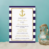 Nautical Gold Anchor Navy Stripe Vrijgezellenfeest Kaart