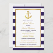 Nautical Gold Anchor Navy Stripe Vrijgezellenfeest Kaart (Voorkant)