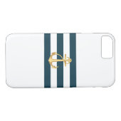 Nautical Gold Anchor Navy Stripes iPhone 7 hoesje (Achterkant (Horizontaal))