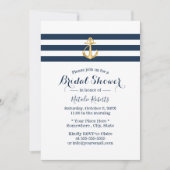 Nautical Gold Anchor Navy Stripes Vrijgezellenfees Kaart (Voorkant)
