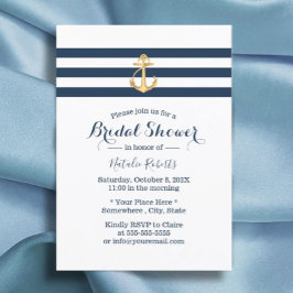 Nautical Gold Anchor Navy Stripes Vrijgezellenfees Kaart