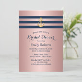 Nautical Gold Anchor Navy Stripes Vrijgezellenfees Kaart (Staand voorkant)
