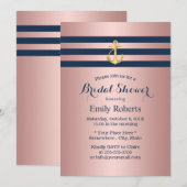 Nautical Gold Anchor Navy Stripes Vrijgezellenfees Kaart (Voorkant / Achterkant)
