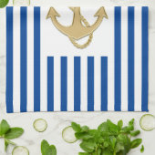 Nautical Gold Anchor op Blue Stripes Hand of Theedoek (Gevouwen)