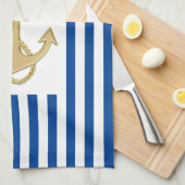 Nautical Gold Anchor op Blue Stripes Hand of Theedoek (Quarter Fold)