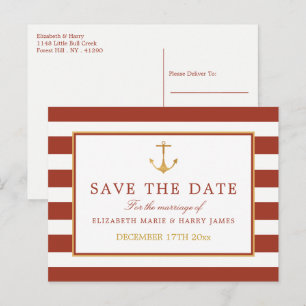 Nautical Gold Anchor, Red Brick bewaar de datum Aankondigingskaart