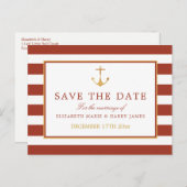 Nautical Gold Anchor, Red Brick bewaar de datum Aankondigingskaart (Voorkant / Achterkant)